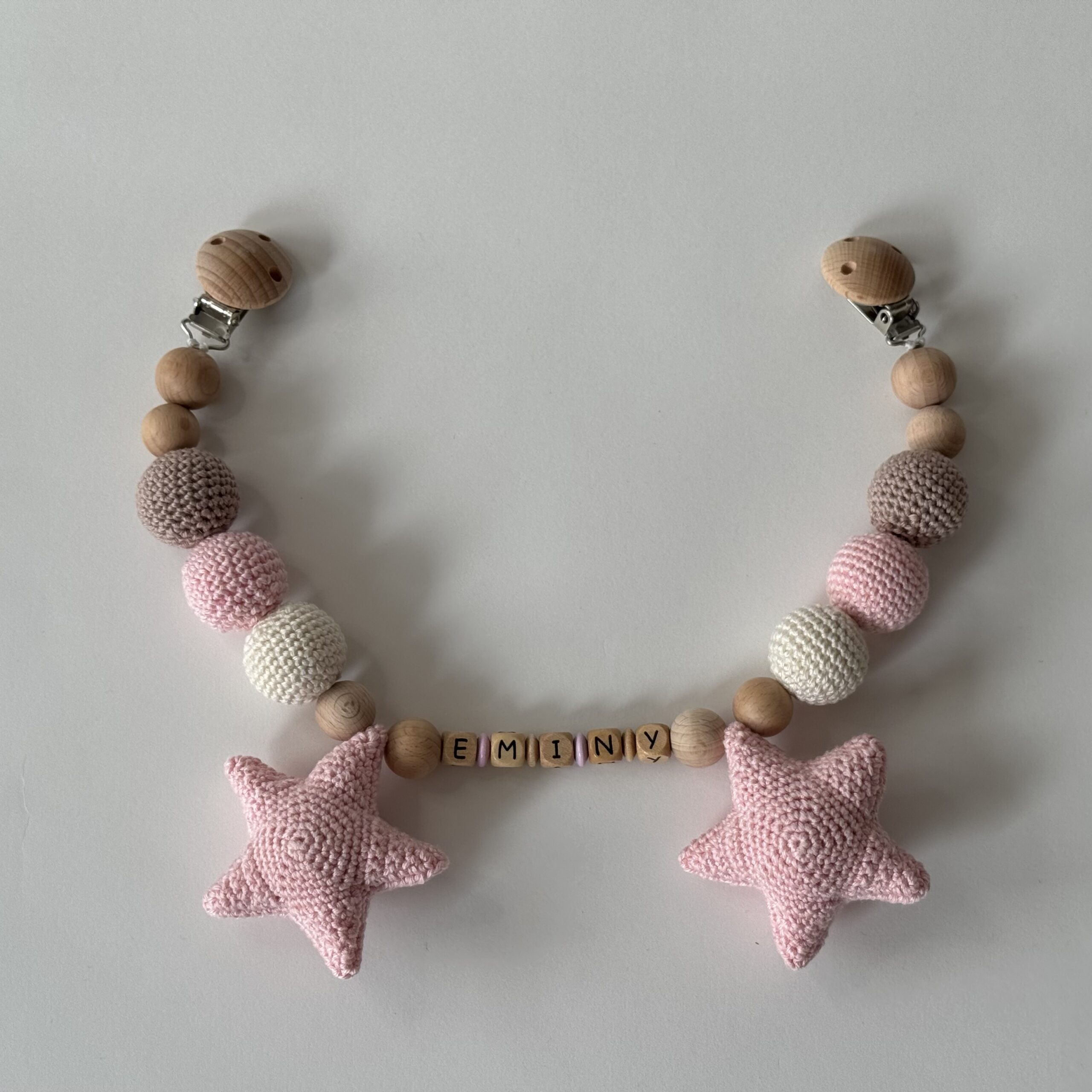 Kinderwagenkette Stern Rosa mit Namen