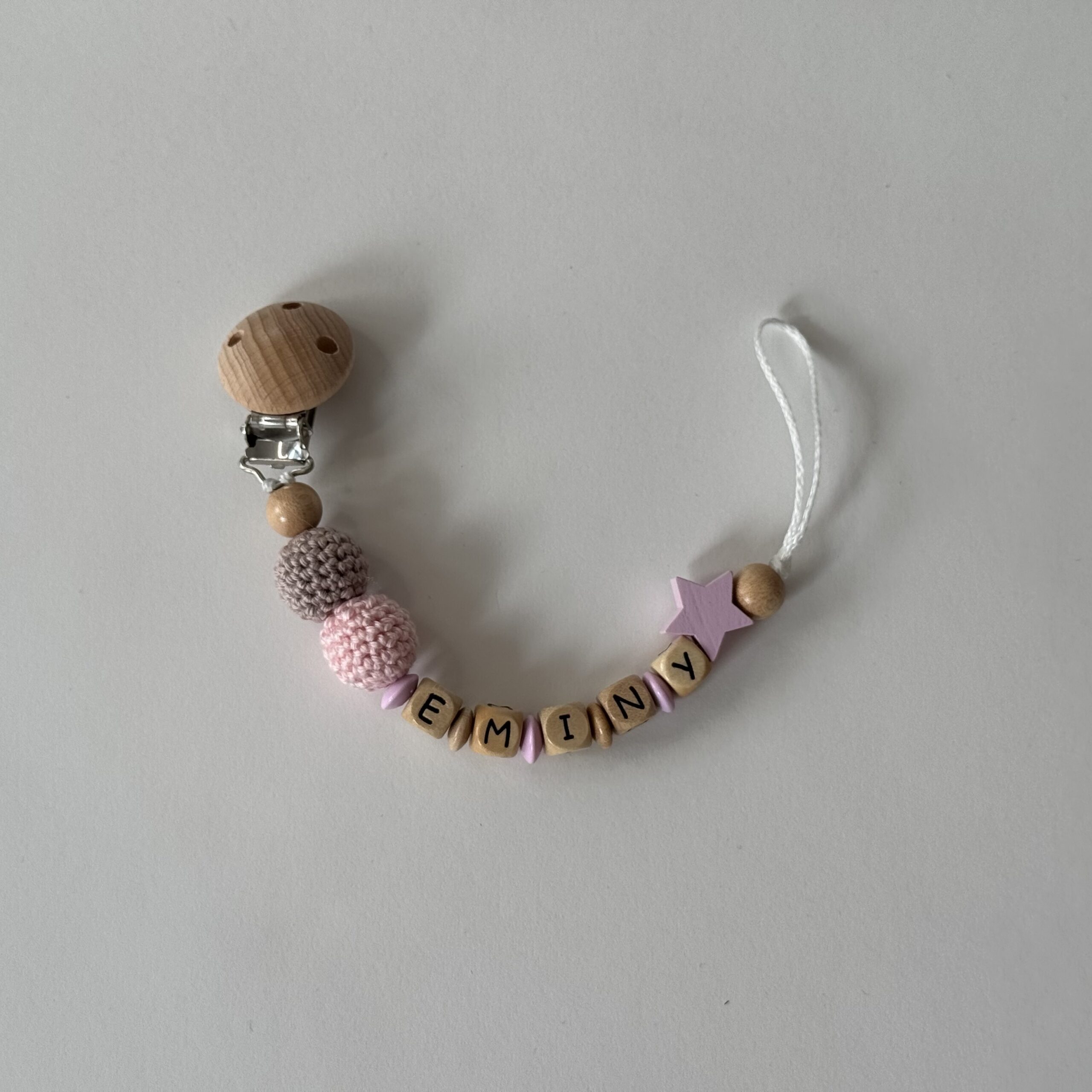 Schnullerkette Stern mit Namen Rose&Nude