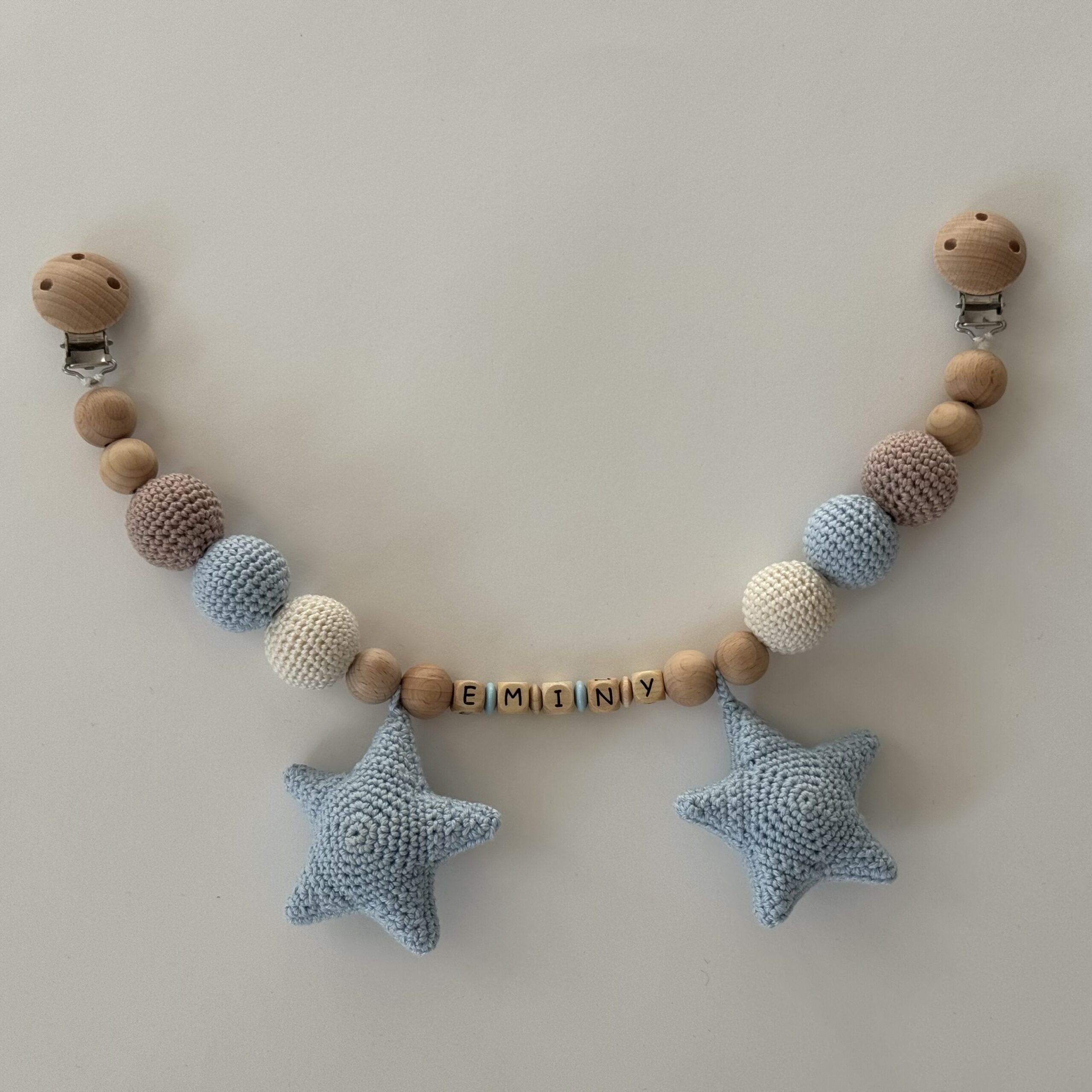 Kinderwagenkette Stern Blau mit Namen