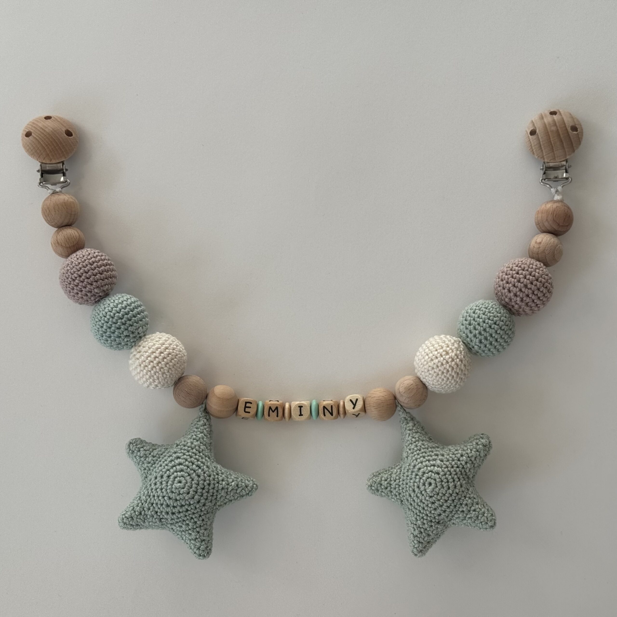 Kinderwagenkette Stern Mint mit Namen