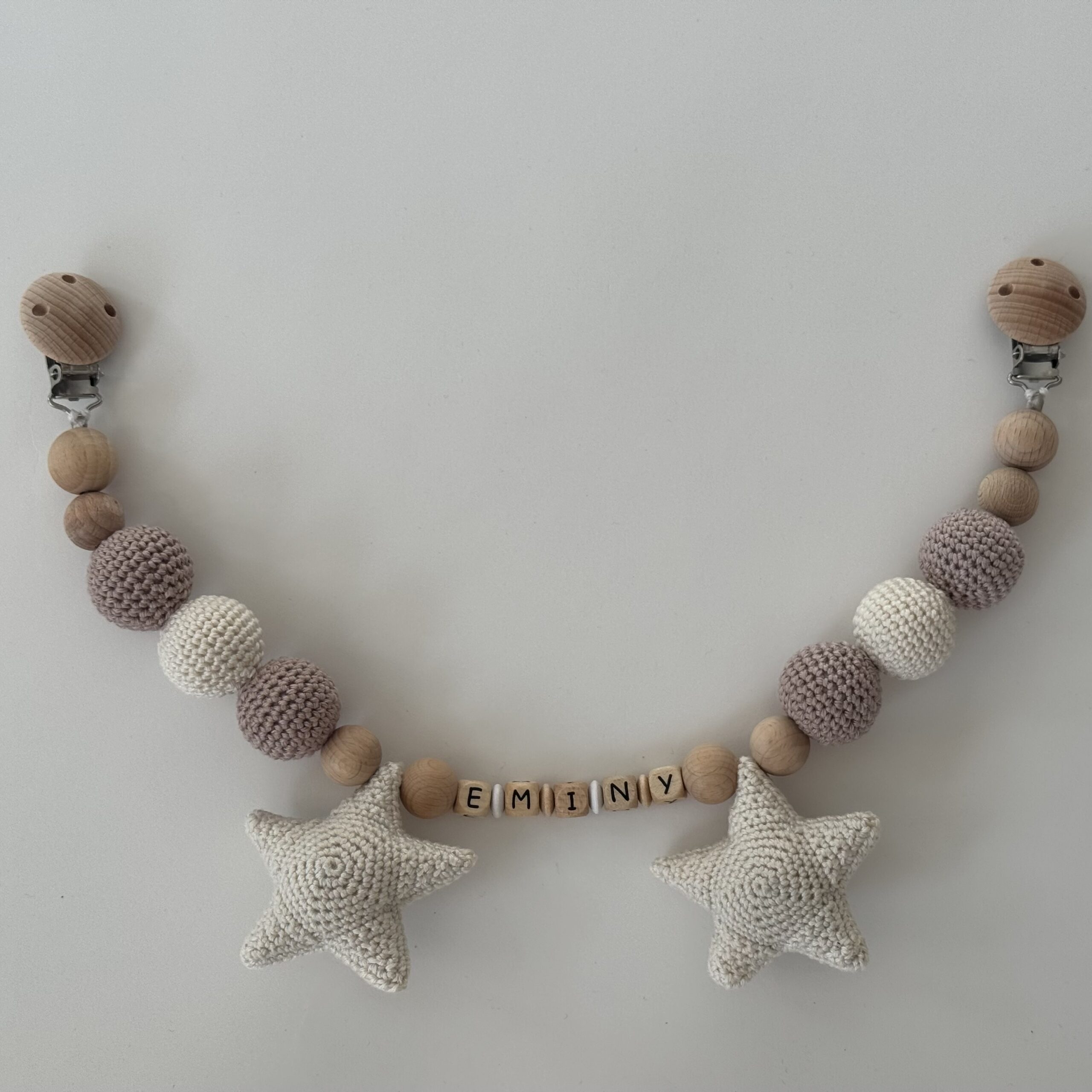 Kinderwagenkette Stern Creme mit Namen