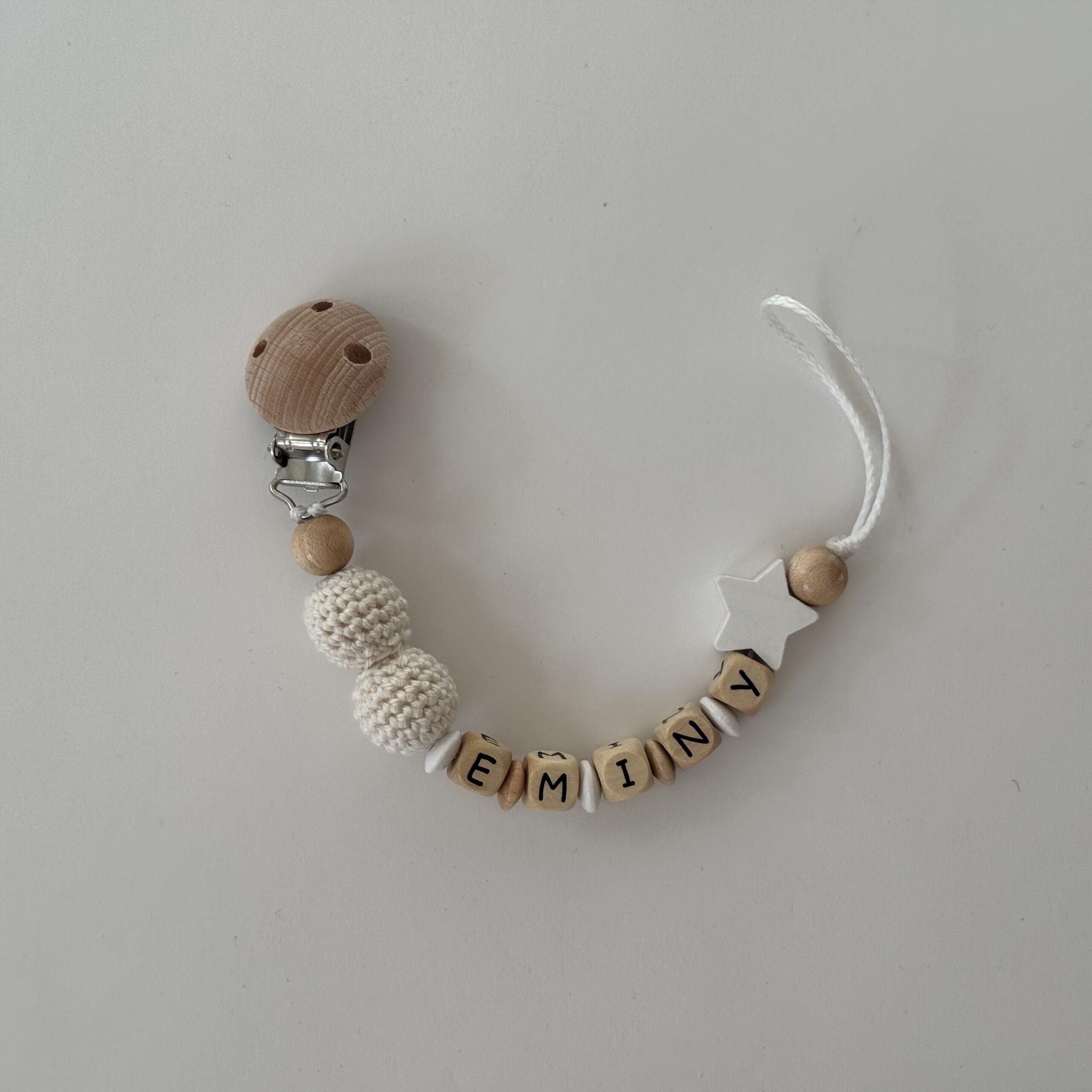 Schnullerkette Bunny mit Namen Creme&Nude