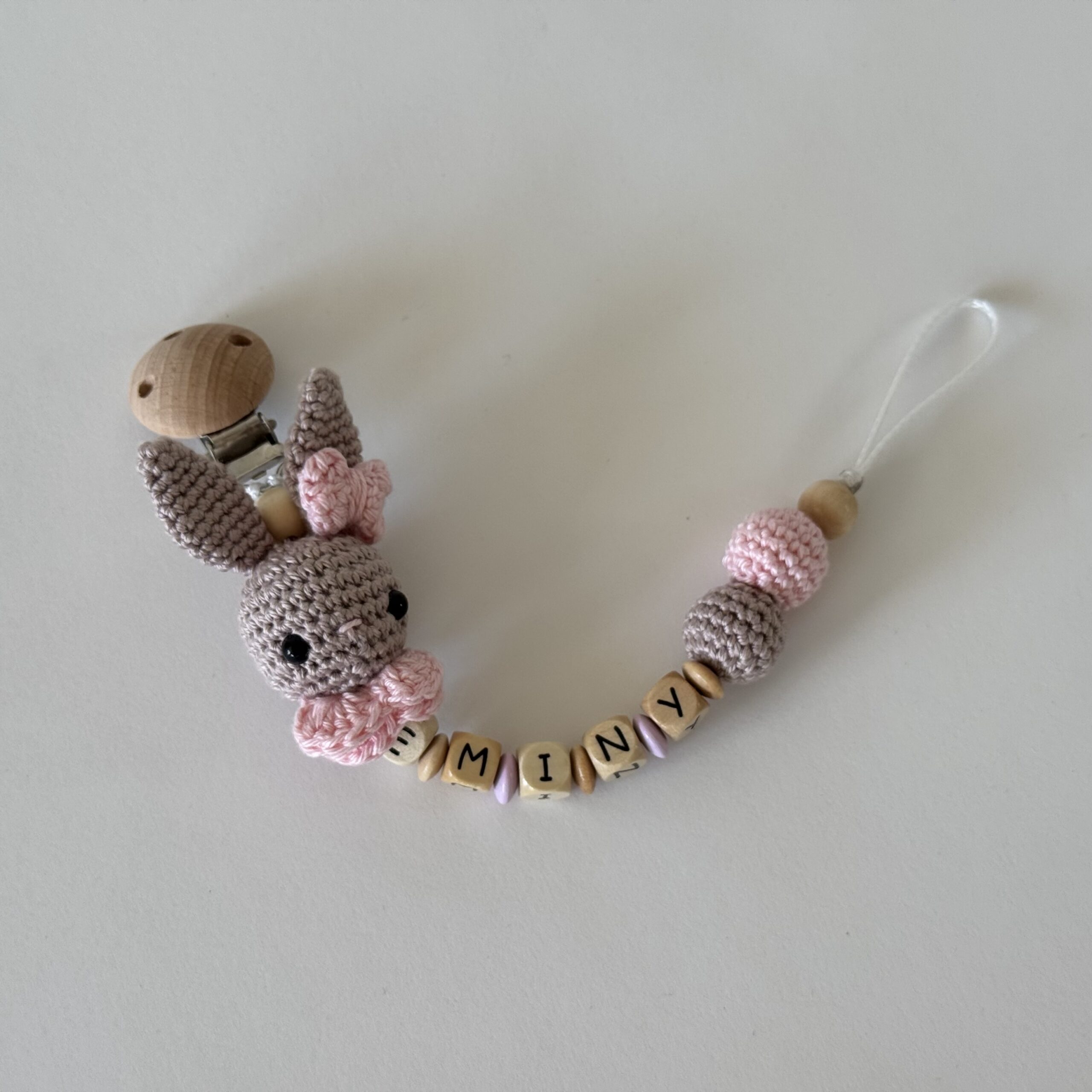 Schnullerkette Bunny mit Namen Rosa&Nude
