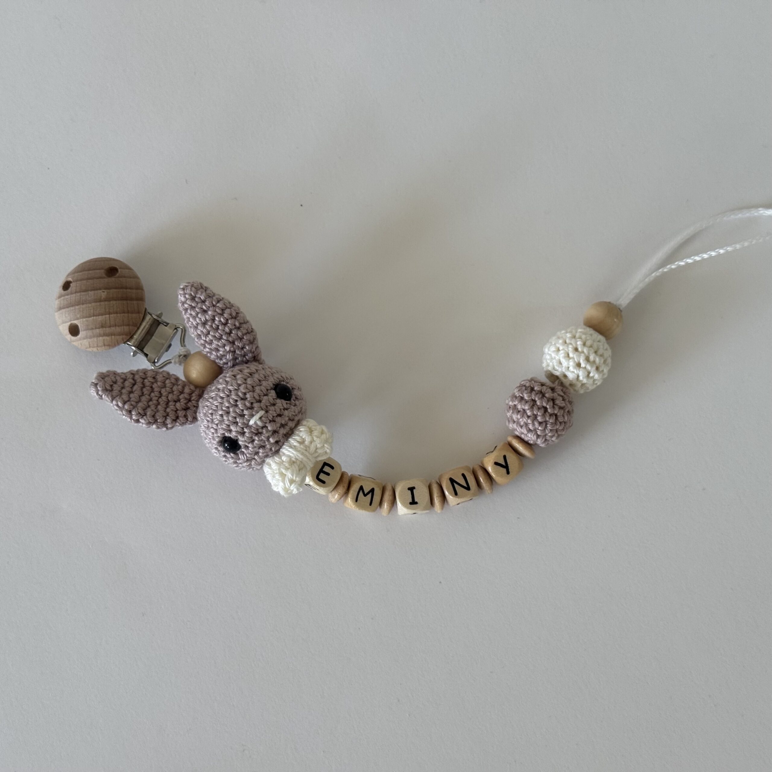 Schnullerkette Bunny mit Namen Creme&Nude