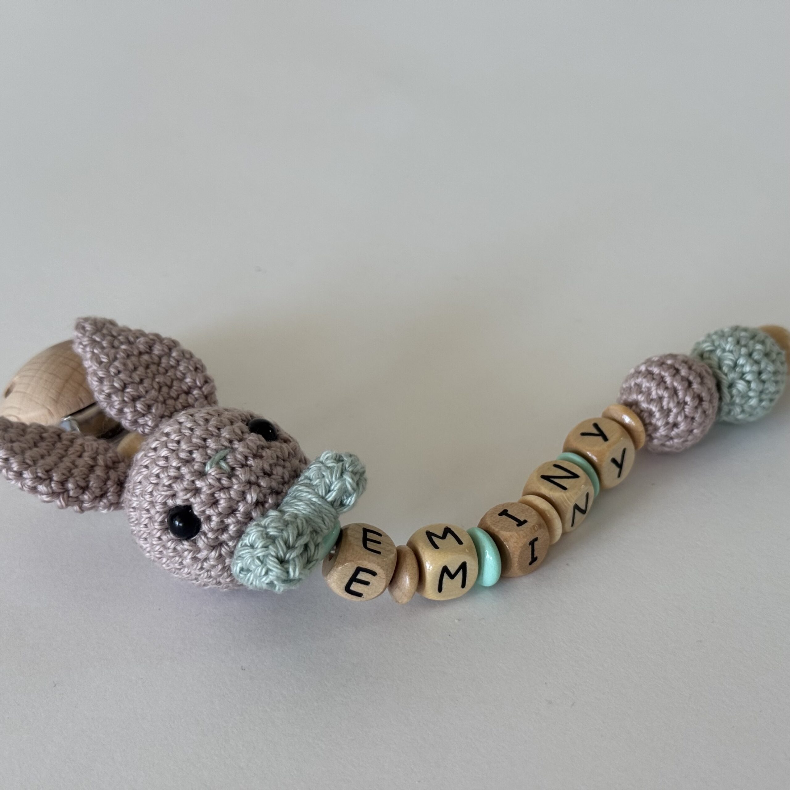 Schnullerkette Bunny mit Namen Mint&Nude